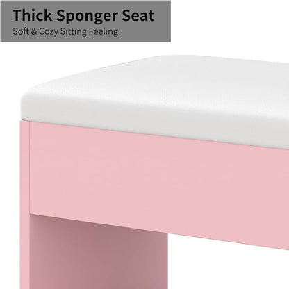 Vanity with Mirror and LED Lights,Vanity Desk with Power Outlet, Makeup Vanity with Drawers and 2 Cabinets, Fold-up Panel, Glass Top Vanity Table with Chair for Bedroom (10 Drawers, Pink)