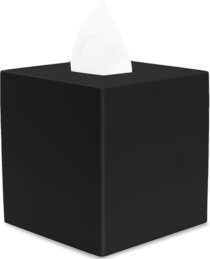 Yew Design Matte Black Square Tissue Box Cover, Decorative Tissue Box Dispenser for Bathroom, Parlors, Office, Bedroom Dresser, Vanity Countertop, Nightstand, Car, and Desk