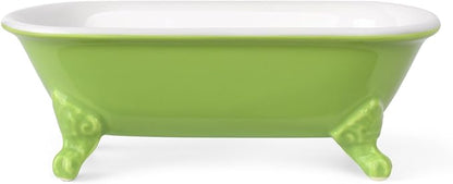 6.5" Ceramic Mini Decorative Clawfoot Bathtub Bar Soap Dish, Kitchen Sponge Holder and Shower Tray for Bathroom, 1 Pack(Lime)