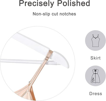 TOPIA HANGER Wooden Coat Hangers 20 Pack, White Wood Suit Hangers with Non Slip Pants Bar, 360° Swivel Hook and Shoulder Notches for Camisole, Jacket, Pants, Smooth Finish Clothes Hangers - CT34W20