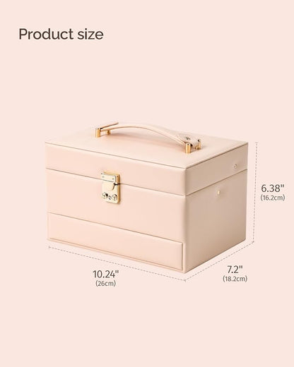 CASEGRACE Jewelry Organizer Box,3 Layers Leather Jewelry Storage Case with Portable Jewelry Case, Removable Jewelry Tray, Home and Travels Storage,Gift for Women (pink)