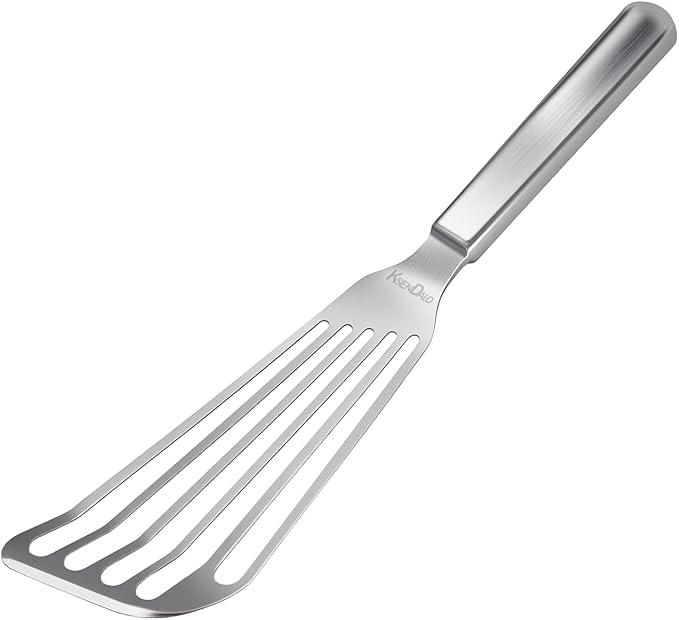 KSENDALO Flexible Fish Spatula Stainless Steel, One-Piece Slotted Metal Turner Flipper for Eggs & Cooking, Dishwasher Safe, Silver