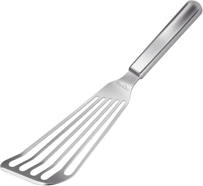 KSENDALO Flexible Fish Spatula Stainless Steel, One-Piece Slotted Metal Turner Flipper for Eggs & Cooking, Dishwasher Safe, Silver