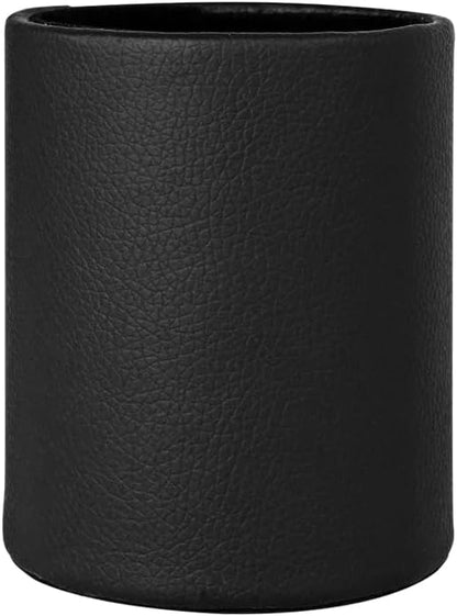 Pen Pencil Holder Cup Container PU Leather Desk Organizer Stand Decor Brush Scissor Holder Decoration Office Desk Home School (3.3" x 3.3" x 4", Black)