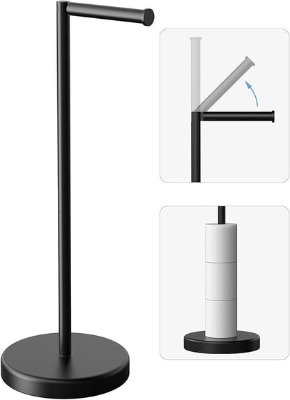 Matte Black Toilet Paper Holder Stand, Free Standing Toilet Paper Holder for Bathroom, 304 Stainless Steel Rustproof Toilet Paper Stand Storage for 4 Rolls(Fits All Rolls)