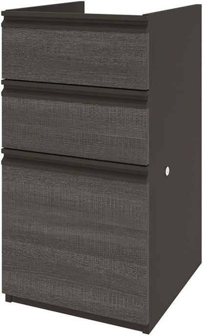 Bestar Prestige Plus 3 Drawer Add On File Cabinet in Bark Gray and Slate