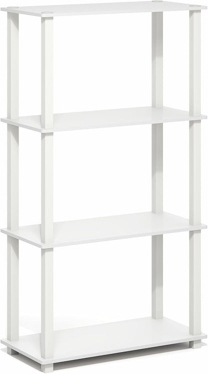 Furinno Turn-S-Tube Storage Shelves, 4-Tier Book Shelf, Corner Shelf, Toolless Open Frame Standing Shelves, for Organization and Storage, Living Room, Garage, Home Office, White