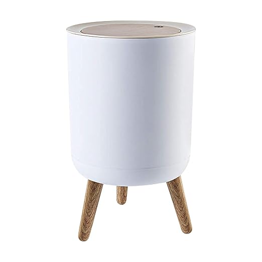 Trash can，7Liter/1.8 Gallon Garbage can with Press top Lid，Nordic Modern Waste Basket，Plastic Trash bin Suitable for Kitchen, Bathroom, Bedroom, Living Room, Office, Outdoor，Dog Proof Trash can……