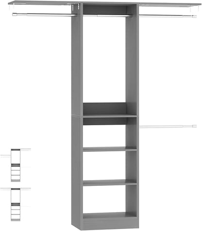 Cyclysio 4FT Small Closet System, 80"H Closet Organizer System with 4 Closets Rods & 3 Shelves, 48" Closets Organizers and Storage for Small Bedrooms, Laundry Rooms, Cloakrooms, Grey