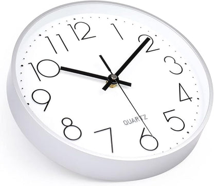 jomparis 10 Inch Silver Wall Clock Battery Operated Silent & Non-Ticking Wall Clock for Home Office Bathroom