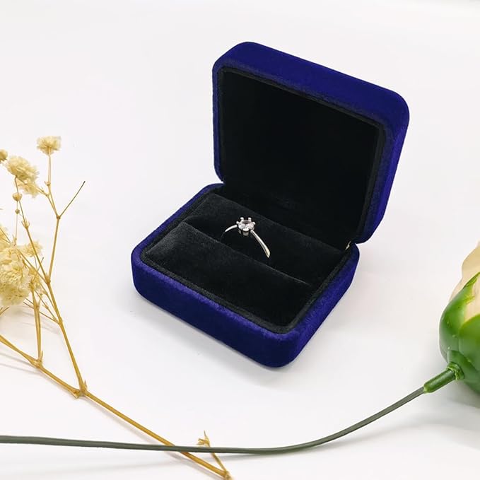 GBYAN 2 Pieces Velvet Ring Box, Jewelry Display Gift Box, Ring Case for Proposal,Engagement, Wedding,Blue