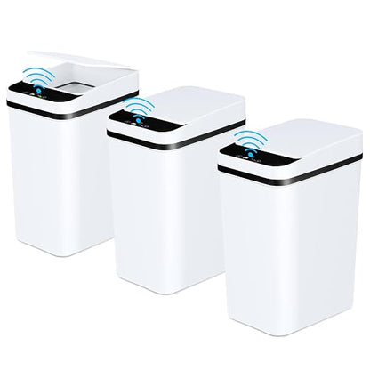 Anborry Bathroom Automatic Trash Can 3 Pack 2.2 Gallon Motion Sensor Touchless Small Slim Garbage Can with Lid Smart Electric Narrow Garbage Bin for Bedroom Living Room Office Kitchen (White)
