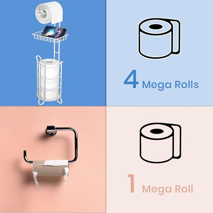 Toilet Paper Roll Holder Stand Bathroom Tissue Holders Free Standing with Middle Shelf Storage Reserve Mega Rolls/Phone/Wipe-Gray