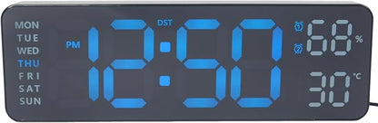 OceeK Digital Wall Clock,Display Big Number Digital Clock,Color Modern Electric Small Silent Wall Clock 9", Black Frame Blue Big Digits