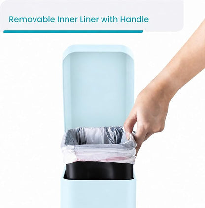 Home Zone Living 1.3 Gallon Small Bathroom Trash Can with Lid and Step Pedal, Stainless Steel Wastebasket with Slim Design for Home and Office, Matte Powder Blue, 5 Liters
