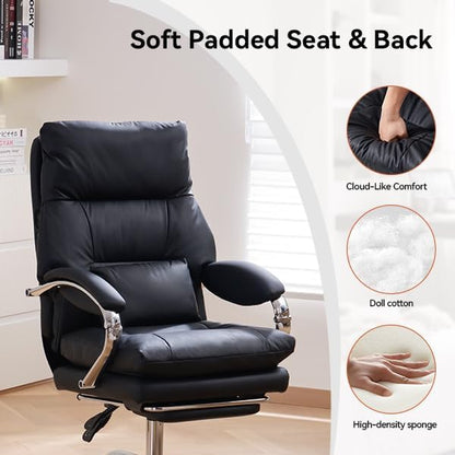 LEAGOO Heated Massage Office Chair with Foot Rest, Reclining Ergonomic Executive Office Chair with Massager for Lower Back, High Back PU Leather Comfy Heated Computer Desk Chair with Arms, Black