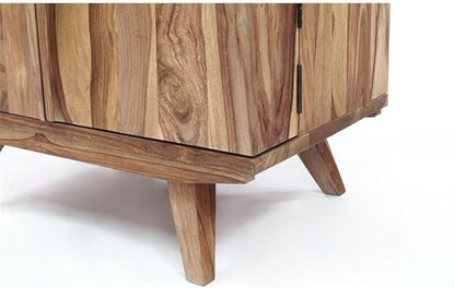 Pemberly Row Contemporary Solid Sheesham Wood Bar in Light Brown
