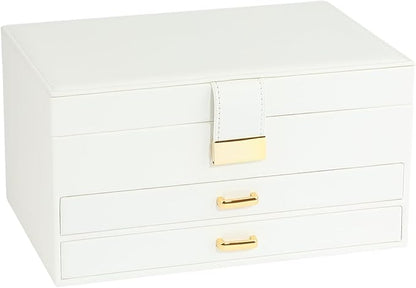 Jewelry Organizer Box, Women Jewelry Box 3 Layers with 2 Drawers, Large Jewelry Organizers Jewelry Boxes Display Earring Necklace Watch Bracelet and Rings, White