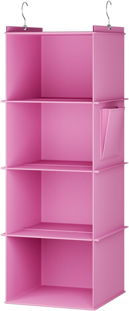 YOUDENOVA Hanging Closet Organizer, 4-Shelf Closet Hanging Storage Shelves, Light Pink