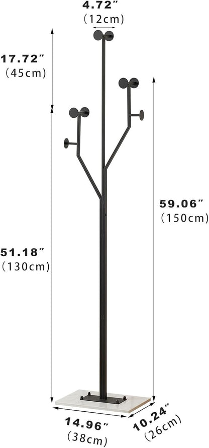 JIAYUEJU Heavy Duty Coat Rack Tree-shaped Metal Freestanding Coat Tree with Sturdy Marble Base Corner Coat Rack for Bedroom Entryway Hallway 14.96 x 10.24 x 68.9 Inches (Black)