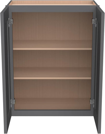 Wall-Mounted Cabinet – Solid Wood Shaker Style Medicine Cabinet with Adjustable Shelves & Soft-Close Doors for Bathroom, Kitchen, and Office Storage (Pebble Gray, 42" W x 12" D x 30" H)