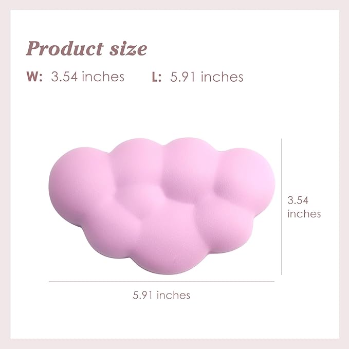 Cloud Wrist Rest Cushion for Mouse Ergonomic Soft PU Leather Memory Foam Wrist Pain Relief Mouse Wrist Support Pad with Anti-Skid Base for Office School Home Laptop & Computer Mouse (Pink)