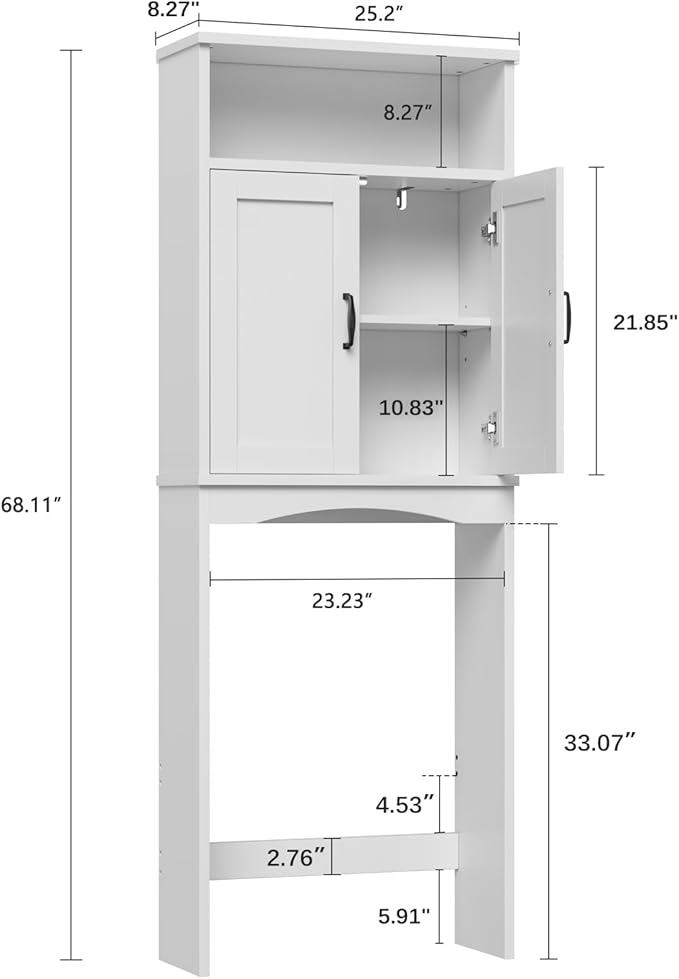 Over The Toilet Storage Cabinet, Over The Toilet Cabinet Bathroom with Adjustable Shelf and Double Door, Over The Toilet Storage for Bathroom Over The Toilet Organizer, White
