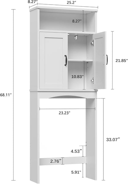 Over The Toilet Storage Cabinet, Over The Toilet Cabinet Bathroom with Adjustable Shelf and Double Door, Over The Toilet Storage for Bathroom Over The Toilet Organizer, White