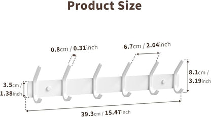 GWAAZXGZ Coat Rack Wall Mount Hooks - 15 Inch Matte White Metal 6-Hook Organizer Wall Mounted, Modern Kids Room, Entryway & Bathroom Hanger for Beach Towels, Coats, Purses, Bags (2 Pack)