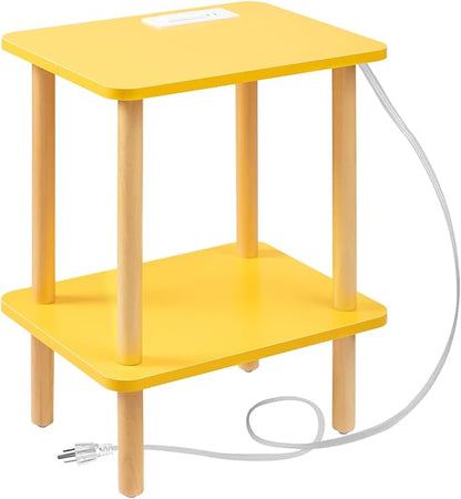 FORAOFUR Side Table, End Table with Charging Station, Small Bedside Table Side Table for Any Spaces, Minimalist Small End Table Living Room, Bedroom & Office with Two-Tier Open Storage
