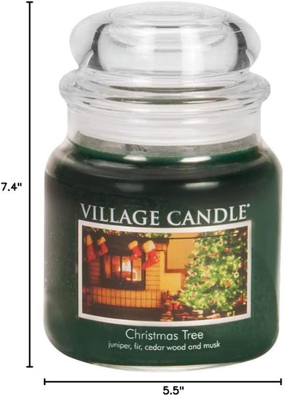 Village Candle Christmas Tree Medium Glass Apothecary Jar Scented Candle, (16oz), Green