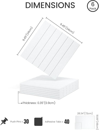 Fluxynara Felt Bulletin Board Tiles -28"x18" with 40 Adhesive Tabs, Cork Board Alternative for Office Decor, Push Pin Board Wall Organizer 6-Pack (Cold White)