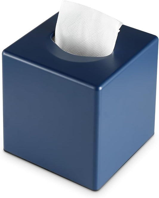 Y-in Hand Tissue Box Cover, Square Facial Cube Tissue Box Holder, Storage Accessories for Bathroom Vanity, Bedroom Countertops, Dressers, Night Stand, Parlors and Offices - Navy Blue