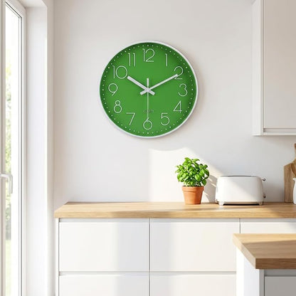 jomparis Modern Office Green Decor Wall Clock 12" Silent & Non-Ticking Battery Operated Quartz Round Clock
