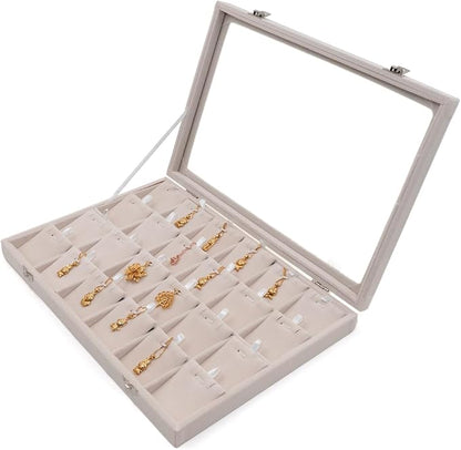 Jewelry Box Necklace Organizer Tray (Beige) Necklace Display Case for Storage Jewelry Necklaces Display Stand 24 Slot Pendant Holder for Women