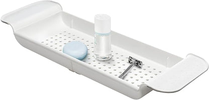 madesmart Expandable Bath Shelf, Adjustable Bathtub Tray for Bath-Night, Holds Glasses, Soaps, Toys & Bath Essentials, Non-Slip Grip, Fits Most Tubs, White