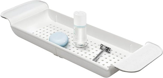 madesmart Expandable Bath Shelf, Adjustable Bathtub Tray for Bath-Night, Holds Glasses, Soaps, Toys & Bath Essentials, Non-Slip Grip, Fits Most Tubs, White