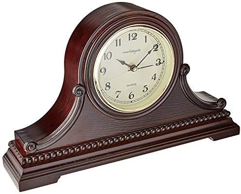 Mantel Clocks, Battery Operated, Silent Wood Table Clock with Westminster Chimes On The Hour, Solid Wooden Shelf Chiming Mantle Clock, 9" x 16" x 3" (Walnut - Arabic Numerals)