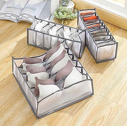 TOPARCHERY 3 Set Underwear Organizer, Foldable Bra Underwear Drawer Organizer Divider Bins for Underwear, Socks, Ties, Bras, Underwear Storage Compartment Box (Gray)