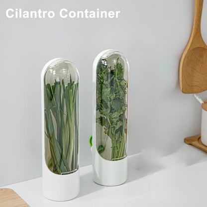 2 Pack Herb Keeper Container for Refrigerator, Clear Storage Bottle for Cilantro Parsley Mint, Fresh Produce Saver, Extends Freshness for 2-3 Weeks