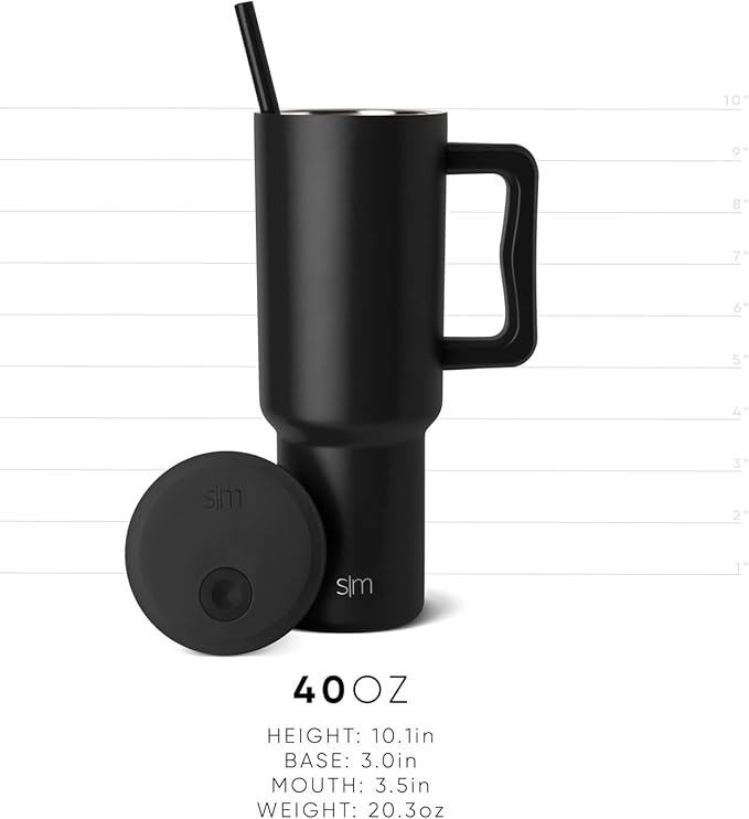 Simple Modern 40 oz Trek Tumbler with Handle and Straw Lid | Cup Holder Friendly Insulated Stainless Steel Travel Mug | Basil
