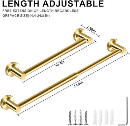 MGahyi Towel Racks for Bathroom-Adjustable Towel Holder(13.18inch-24inch) Sturdy and Rustproof Towel Bar Wall Mounted, Single Towel Bar Rod for Bathroom Accessories (Gold, 1Pack-Towel Bar)