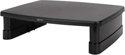 Amazon Basics Height Adjustable Monitor Stand Riser with Storage Organizer, 3-Level Stackable Design, Durable ABS Plastic, Supports up to 22lbs, for Monitors & Laptops, Black