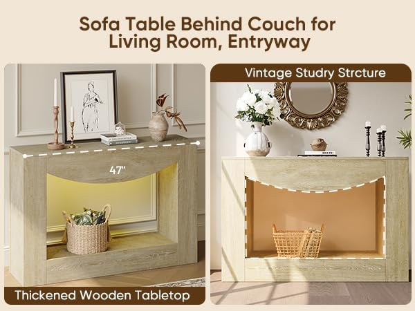 Console Table, 47 Inches Wooden Rectangular Sofa Table Behind The Couch, Entryway Table Behind Couch, Wooden Accent Entryway Table for Living Room, Hallway