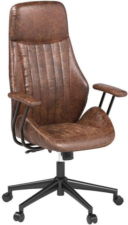 ovios Home Office Chair, Mid-Century Modern Faux Suede Leather Ergonomic Chairs, High Back Comfy Computer Swivel Rolling Task Executive Armchair, Dark Brown