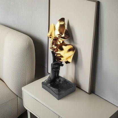 Thinker Statue-Silence is Gold-Abstract Art Figurine Decor - 12" H No Hear No See No Speak Modern Home Resin Sculptures Decorative Objects Decor for Home Office Bookshelf Desktop