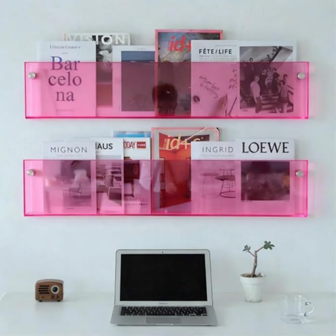 ROYALITA 2-Pack Acrylic Magazine Holder Brochure Holder, 36" Record Holder Magazine Rack, Fashion Hanging Bookshelf Literature Storage Rack for Waiting Room, Living Room, Office