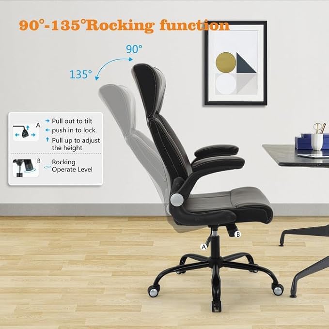 Clearance Executive Office Chair, Ergonomic Leather Desk Chair - Widened Adjustable Headrest with Flip-Up Arms, High Back Computer Swivel Task Chair with Lumbar Support, Brown