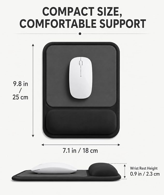 eulps Ergonomic Mouse Pad with Wrist Rest, Gel Mousepad with Soft Wrist Support, Non-Slip PU Base, Smooth Surface Mouse Pad for Wrist Pain Relief, Computer Laptop Office Home & Gaming (Classic Black)