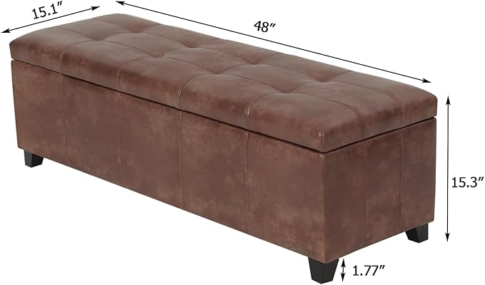 Homebeez 48" Faux Leather Storage Ottoman,End of Bed Bench,Upholstered Ottoman Bench with Storage for Living Room,Bedroom,Entryway